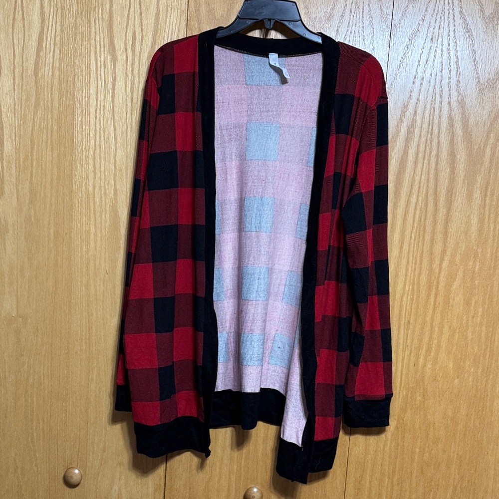 Honeyme Red and Black Plaid Cardigan with Pockets